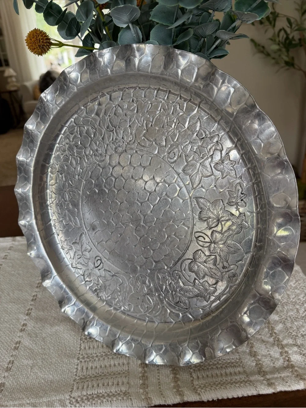 Vintage Mid-Century Hammered Aluminum Serving Tray.